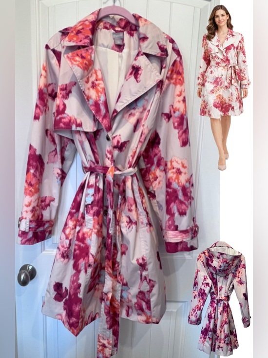 Chico's Jackets & Blazers - Chico's Ikat Floral Belted Removable Hood Rain Trench Coat Sz 3   16/18